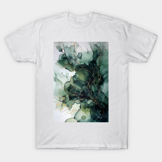 Olive Opulence - Abstract Alcohol Ink Art T-Shirt by inkvestor